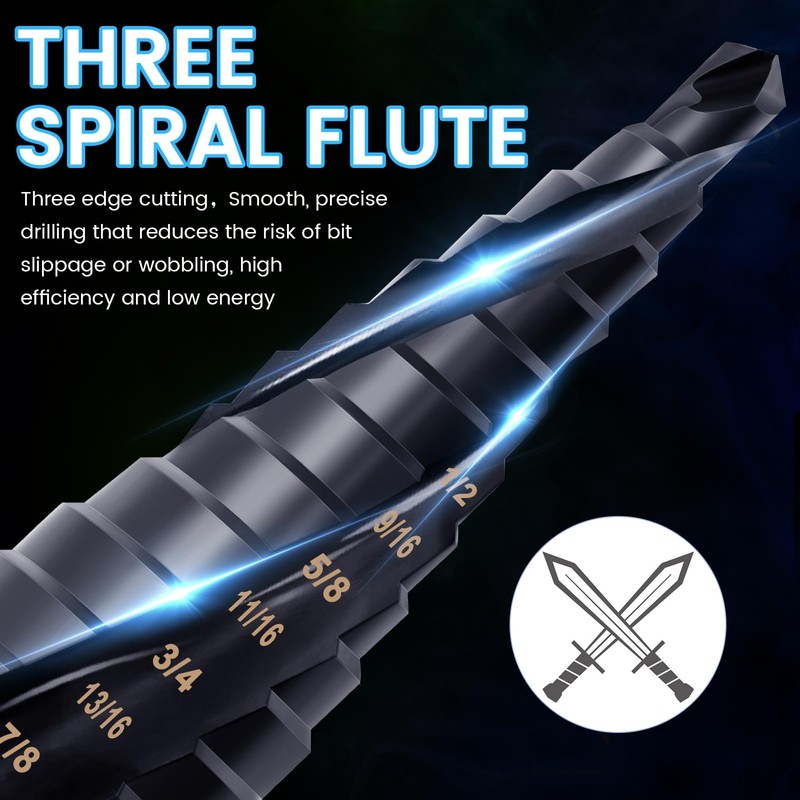 Hakkin 3pcs M35 Cobalt Step Drill Bit for Metal 1/8"-7/8"(34