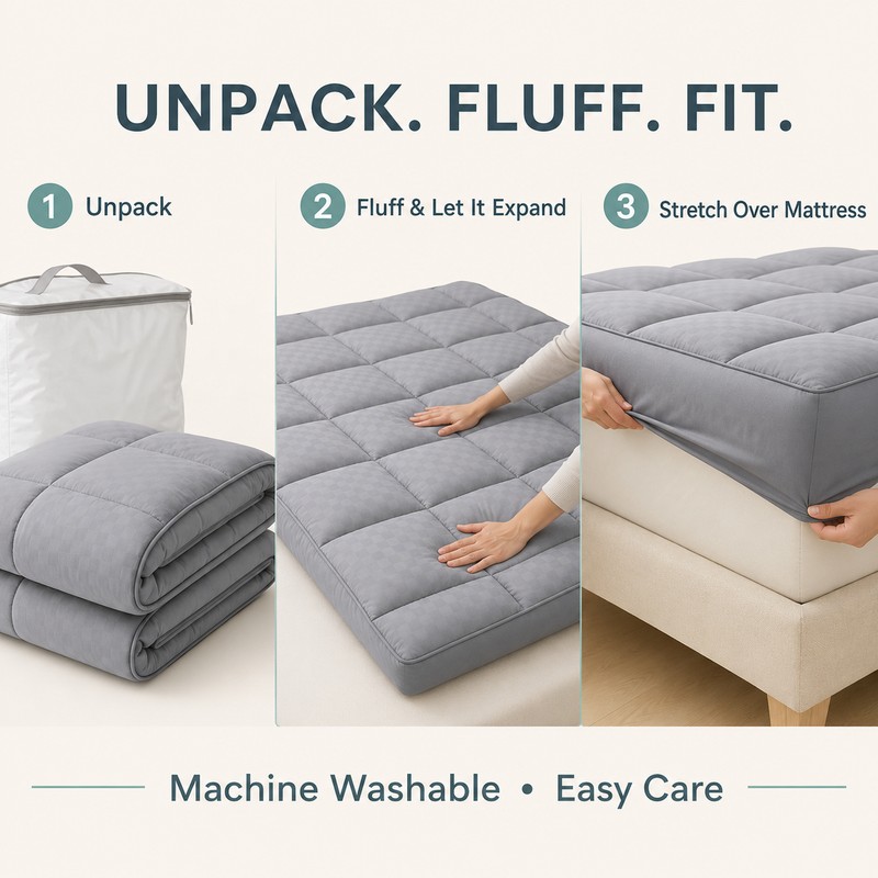 Extra Thick 1000GSM Cooling Mattress Pad, Deep Pocket Topper