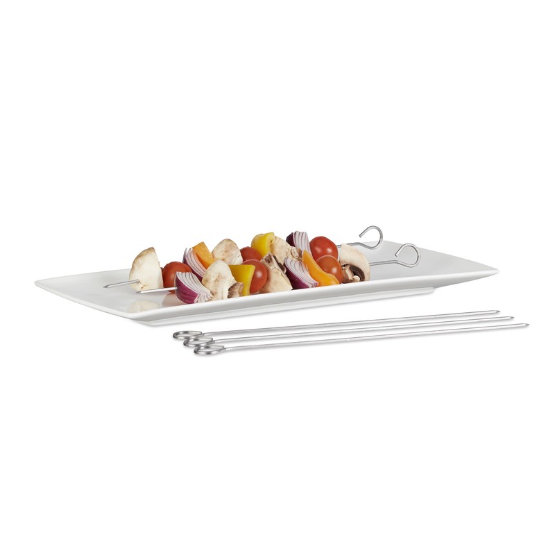 Relaxdays Schaschlickspieße Edelstahl, 10er Set Grillspieße, 30 cm Fleischspieß, silber