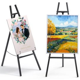 Metal Easel Stand – Adjustable Heavy Duty Metal Display Eassel for Wedding Signs, Posters, Paintings & Commercial Displays – Sturdy Art Easel with Secure Chain (Black)