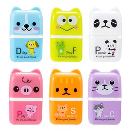 JRYXDS Cartoon Roller Eraser, 6 Pieces Coloured Pencil Eraser Roller, Cartoon Animal Eraser Party Bag Gift for Children School Home Office Supplies Stationery Sketches Painting