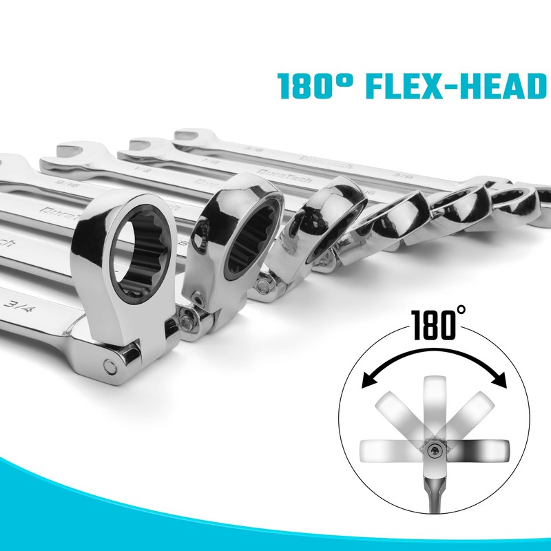 DURATECH 9-Piece Flex-Head Ratcheting Wrench Set, Combination Wrench Sets, 72