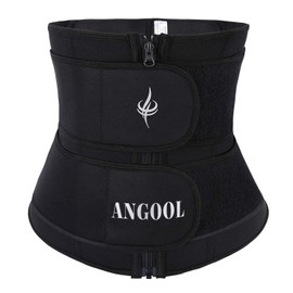 ANGOOL Neopren Waist Trainer For Women,Workout Plus Size Trimmer Belt Sauna Sweat Corset Cincher With Zipper Black