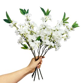 5Pieces Peach Flowers,19" Silk Flowers with Stems,Artificial Cherry Blossom Flowers,Silk Flowers for Wedding,Wedding Party Decor Spring Decorations for Home (White)