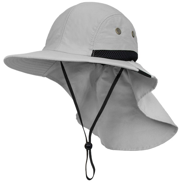 SUN CUBE Mens Fishing Hat with Neck Flap for Men | Sun Hat with Wide Brim for Hiking Safari with Neck Cover for Outdoor Sun Protection UPF50+ | Light Gray