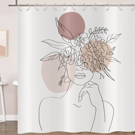 Hnmdmyi Abstract Woman Shower Curtain, 180 x 200 cm, Boho Mid Century Modern Minimalist Aesthetic Art Flower Girl Bath Curtain, Waterproof Polyester Fabric, Washable Bath Curtain with Hooks
