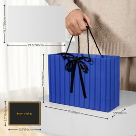 Gfractolux Gift Bags for Present, 2 Pcs Medium Gift Bags for Women Men with Tissue Paper and Cards, Gift Bags for Birthdays, Baby Shower, Wedding, Party, Holiday Presents 11"X7.9"X3.9" (Blue)
