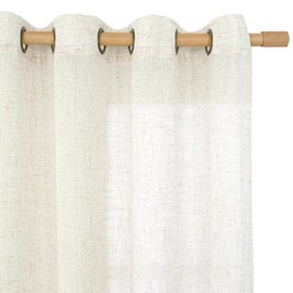 LAMIT Cream Semi Sheer Linen Curtains 63 Inch Length, Light Filtering Neutral Window Bedroom Curtains Farmhouse Boho Bronze Grommet Drapes for Kitchen/Living Room, 2 Panels, 34 x 63 Inch