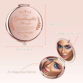Lcoanriut Granddaughter Gifts from Grandma Travel Mirror, Rose Gold Compact Mirror for Purses, Wedding Engraved Birthday Graduation Gifts for Granddaughter Compact Mirror