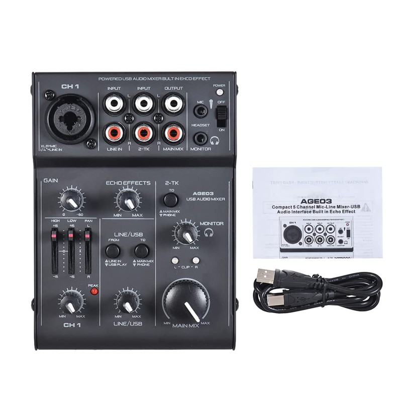 Qudai AGE03 5-Channel Mini Mic-Line Mixing Console Mixer with USB