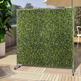 Patio 40" H x 40" W Grass Wall Moving Room Divider with Wheels, Artificial Greenery Wall Panels Boxwood Faux Privacy Fence Screen Fake Ivy Hedge Decor Mobile Backdrop Stand for Outdoor Indoor
