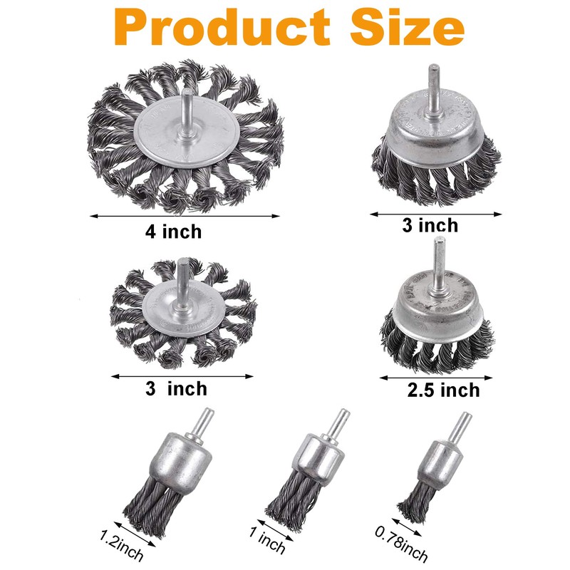 Rocaris 7Pcs Twist Knot Wire Wheel Brush for Drill Crimped
