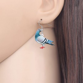 HUAGEO Acrylic Cute Blue White Pigeon Earrings Novelty Hawaii Dove Summer Beach Birds Animals Dangle Fun Jewelry For Women Bird Lovers Charms Gifts Accessories (Blue)