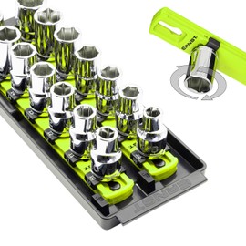 Ernst Manufacturing 8-Inch Socket Boss, 2-Rail Socket Tray, HI-VIZ - 1/2" Drive Twist Lock Organizer - Made in the USA