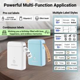 ORGBRO Label Maker Machine with Tape, X1 Portable Bluetooth Mini Label Printer, Support Pre-Cut & Continuous Label, Wireless Small Label Makers with Versatile App for School Home Office Organization