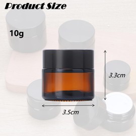 10Packs 0.36Oz Small Makeup Sample Jars Containers with Black Lids Brown Amber Glass Cosmetic Jars Leak Proof Container with Wide Mouth Round Jar for Storage Cream, Ointments, Sample Powder Lotion