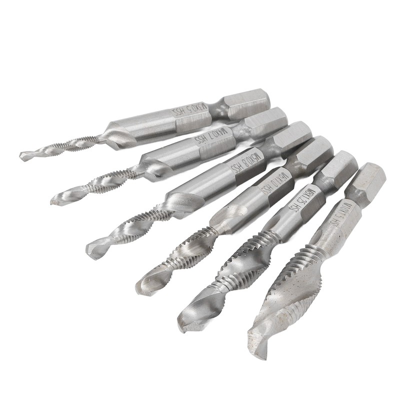 6PCS Hex Shank Combination Drill Tap 3 in 1 HSS