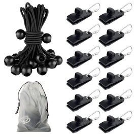 TAIHOBO 37 PCS Tarp Clips Set, Heavy Duty Tarpaulin Clips, Tent Clips Clamps for Camping Tarp, Awnings Canvas Tarp Clamps, Carabiner and Elastic Cord for Outdoor Camping Caravan Shade Boat Pool Cover