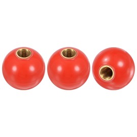 M METERXITY 3pcs Screw-in Ball Knob M12 Female Thread 40mm Diameter Thermoset Ball Knob for Lathe, Machine, Lawn Mower Round Phenolic Brass Insert Lever Handle [Red]