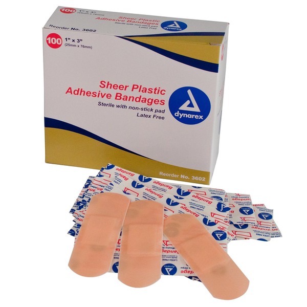 Special Pack of 5 - Dynarex Sheer Plastic Adhesive Bandages 1 Inch x 3 Inch 3602 - 5/Boxes of 100