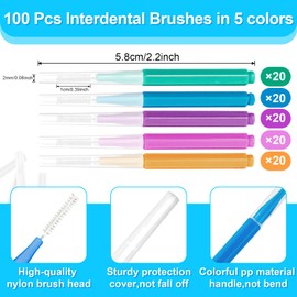 100 Pieces Interdental Brushes Between-Teeth - RAINFLOW Disposable Braces Brush for Teeth,Interproximal Dental Brush Picks,Toothpick Dental Flossing Oral Hygiene Cleaning for Home,Travel,Work,School