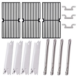 Criditpid Grill Replacement Parts for Brinkmann 810-2410-S 810-2411-S, Cast Iron Cooking Grate, Stainless Steel Burner Tubes, Heat Plate Shields & Crossover Tubes for Brinkmann 4 Burner Gas Grill.
