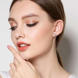 Heart Earrings 925 Sterling Silver Dainty Pink Cubic Zirconia Studs Love Jewelry Gifts for Women Valentines Birthday Anniversary