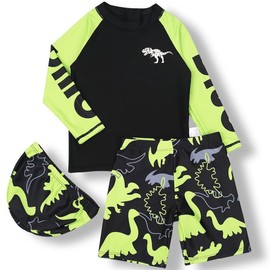 NIUAOAO Boys Swimsuits Kids 3PCS Rash Guard Sets with Hat UPF50+ Long Sleeve Swimwear Sets 10-12 Years for Boys 6XL 160