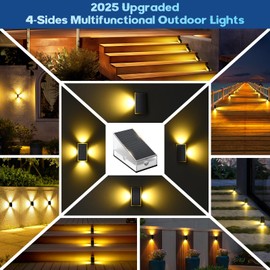 Uspring 2025 New 4-Sides Solar Step Lights for Outside 6 Pack, 360° Solar Stair Lights Waterproof IP68, 11 Modes-1/2/4 Sides Lighting, Outdoor Solar Lights Decor for Deck/Yard/Patio/Fence (Warm White)