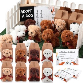 Blueweenly 84 Pcs Adopt a Pet Party Favors 24 Mini Plush Stuffed Animals 10 White Plastic Fence 24 Paper Gift Boxes 24 Adoption Cards with Mini Chalkboard and Artificial Lawn for Birthday(Puppy)