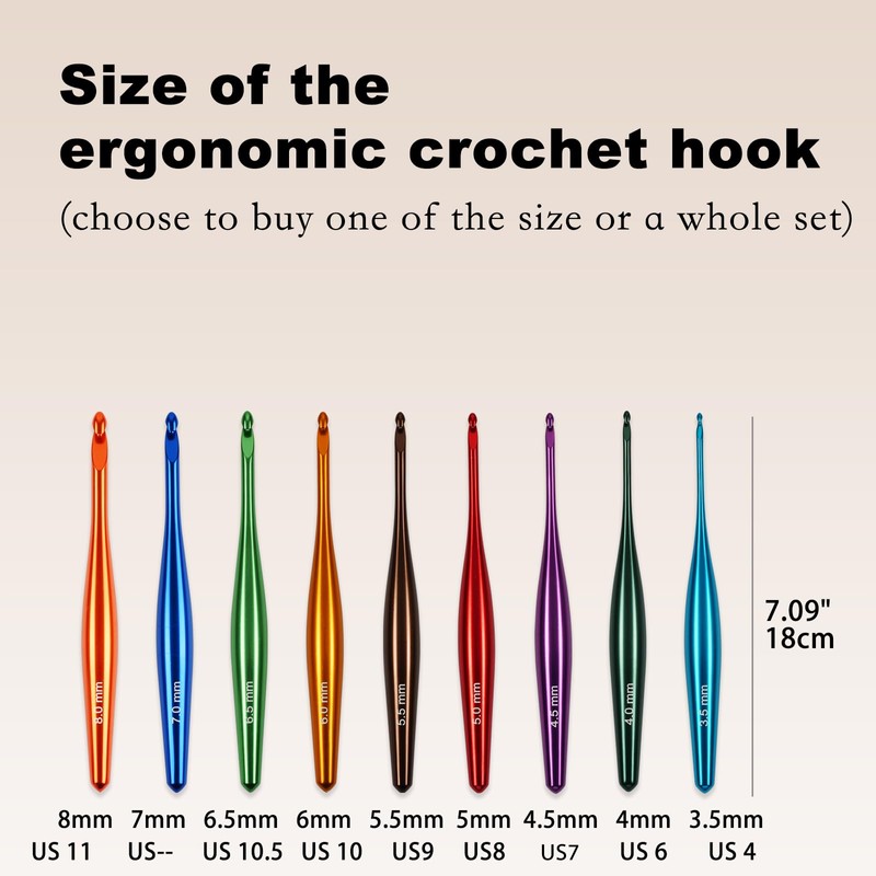 Svartur 6mm Crochet Hooks Ergonomic Handle, Hand-Polished Metal Aluminum Crochet