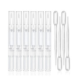 uadbau 6 Pcs 3ml Empty Cuticle Oil Pen with 4 Pcs Transfer Pipettes - Transparent Nail Oil Twist Pens with Brush Tip for Nail Oil, Eyelash Growth Liquid, Cosmetic Lip Gloss Container Applicators