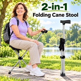 2-in-1 Folding Cane Chair for Walking and Resting – Portable Walking Stick with Fold-Out Seat for Outdoor Activities
