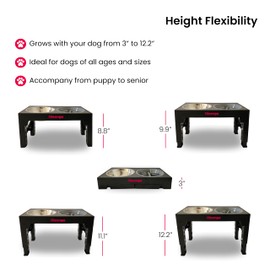 Oteengo 5-Tier Elevated Dog Bowls, Feeding Station Holder with 2 Stainless Steel +1 Slow Feeder Bowls Elevated, Water & Food Bowl Stand, Raised Dog Bowl Stand for Medium Size, Small & Large Breed