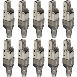 Lumonic 10 x Network Connectors RJ45 Metal Connectors Toolless with Strain Relief and Gold-Plated Contacts I Crimping Connector for CAT5 CAT6A CAT7 Network L