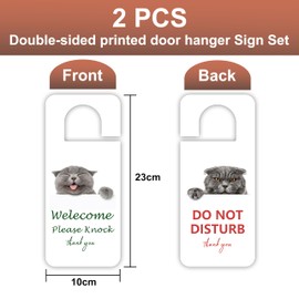 Do Not Disturb Door Hanger Sign, 2 Pack PVC Material Double-Sided Cut Cat Design Signs, In Session Door Sign for Therapists, Idear for Office, Bathroom, Meeting, or Home Use (Cat)