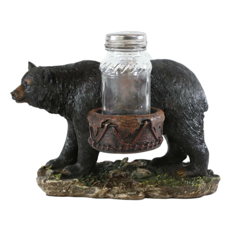 Ebros Gift Rustic Black Bear Carrying Saddlebags Holder With Glass