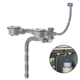 QruiLanTu Double Sink Drain Kit Space Saving Kitchen Sink Drain Kit Multi Function P Trap Adjustable Kitchen Sink Drain Kit Universal Kitchen Sink Drain Kit 1 1/2 Flexible Drain Pipe