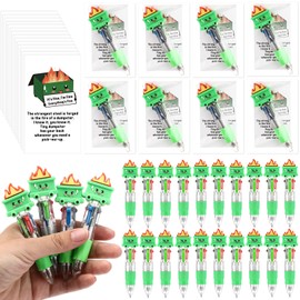 Sayglossy 50 Sets Back to School Dumpster Fire Pens Gifts for Students Funny Dumpster 4-in-1 Multicolor Ballpoint Pen Desk Accessories with Emotional Support Cards for School Classroom Gifts