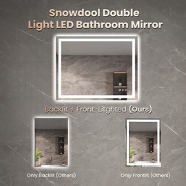 Snowdool 20"X28" LED Bathroom Mirror with Front Lights and Backlit, Anti-Fog, Dimmable, Shatter-Proof Tempered Glass, Lighted Bathroom Vanity Mirror for Wall with 3 Colors, Memory Function
