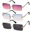Gaosaili Pack of 3 Rectangular Rimless Sunglasses, Retro Transparent Lens