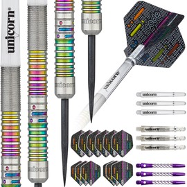 Unicorn Steel Tip Darts Set | James 'The Machine' Wade Code | 90% Natural Tungsten Barrels with Multicolour Titanium Accents | 20 g