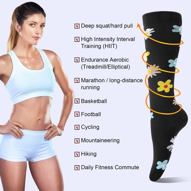 4 Pairs Compression Socks for Women & Men Knee High