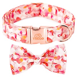 Tunkoo Super Cute Dog Collar with Bow Tie Pink Flamingo Heart - Durable, Adjustable, and Stylish Pet Collar Available in Small Medium Large S