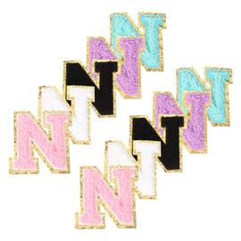 PATIKIL Chenille Letter Patches, 10 Pcs Iron on Letter Patch Letter Embroidered Patch Glitter Applique for Hat Jacket Clothing Bags DIY Decoration Backpack, Letter N
