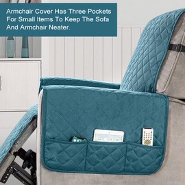 Recliner Chair Cover Pad with 6 Side Pockets, Reclining Chair Adjustable Soft Non-slip Buckles Protective Armchair Sofa Cushion Furniture Protector for Home with Children and Pets Dog (Small, Blue)