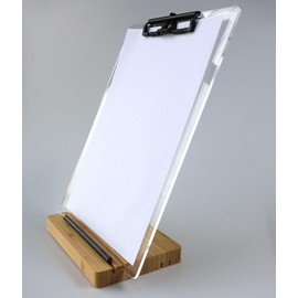 Clipboard with Stand,Clear Acrylic Freestanding Clipboard with Pen Holder,Sign Holder,Document Typing Paper Stand,Menu Display Board,Receipt Holder (8.5"×11")
