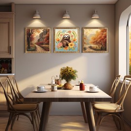 51buyoutgo Sloth 11ct Cross Stitch Kits, 11 CT Funny Pre Printed Counted Stamped Cross Stitch Embroidery Needlepoint Needlework Patterns Kits for Beginners Adults Animal Crossstitch Wall Decor 36x36cm