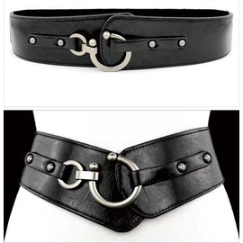 MINILUJIA Women Wide Elastic Waist Belt Stretch Waist Belt Fashion Retro Leather Waistband for Dresses, Cosplay Belt (black)