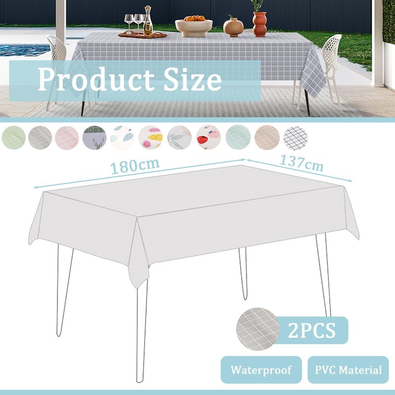 2pcs 137*180cm Plastic Tablecloths Waterproof Grey Checkered PVC Table Cloth